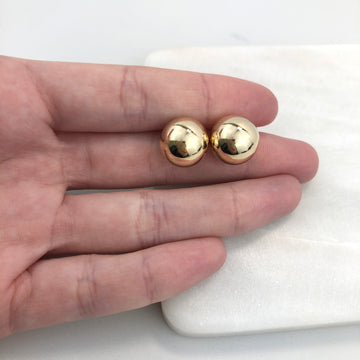 18K Gold Layered Oro Laminado 13 mm Stud Ball Push-Back Earrings 21.0168